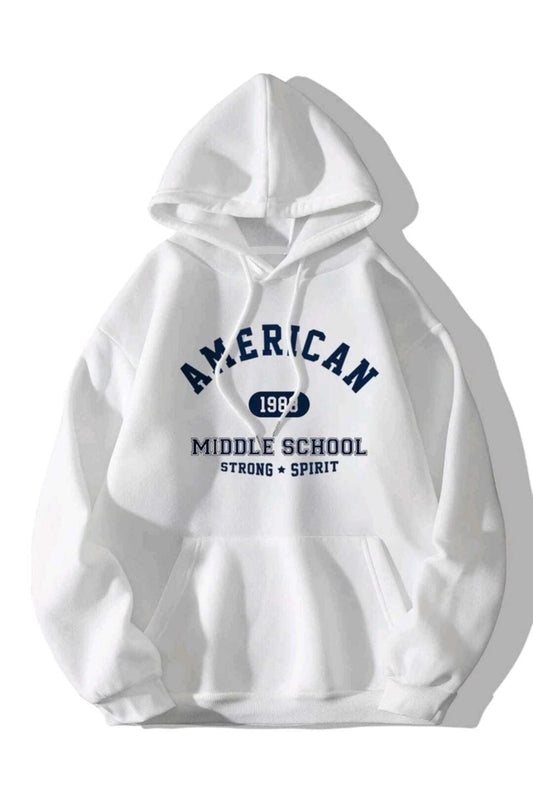 American 1983 Baskılı Oversize Kapşonlu Spor Sweatshirt