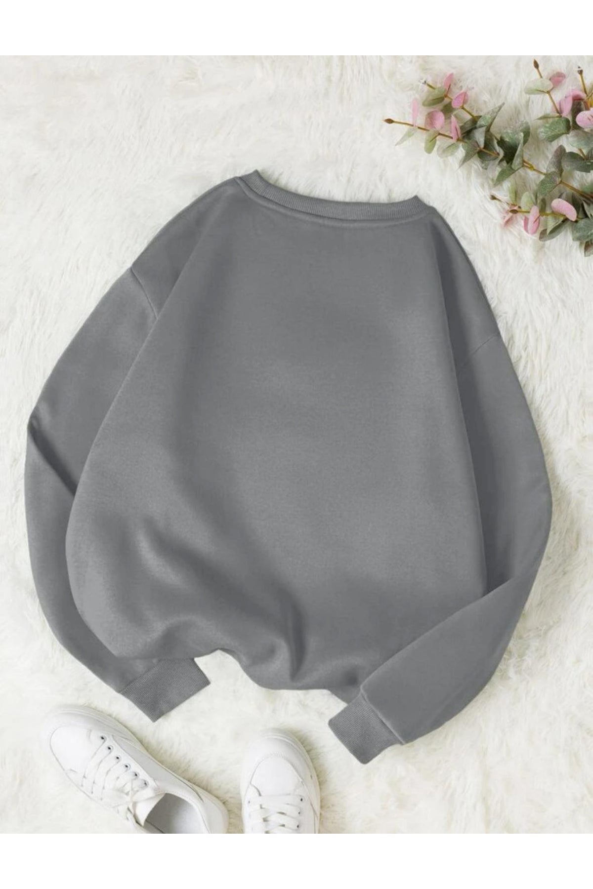 Bisiklet Yaka Sweatshirt Düz Baskısız ( Soft ) Geniş Kalıp