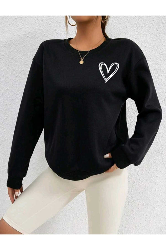 KALP Baskılı Bisiklet Yaka Sweatshirt ( SOFT ) Geniş Kalıp ( Oversize )