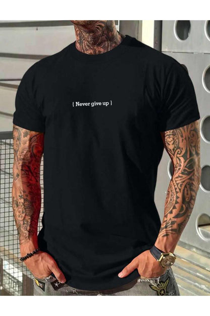 NEVER GİVE UP Baskılı Pamuklu Tshirt