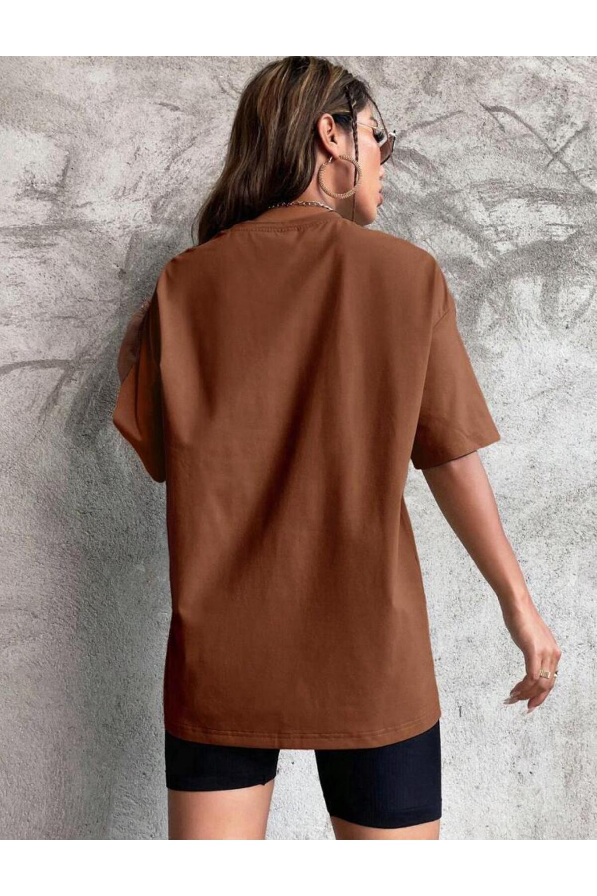 PAPATYA Baskılı Yazlık Pamuklu Kumaş Oversize Kalıp Tshirt