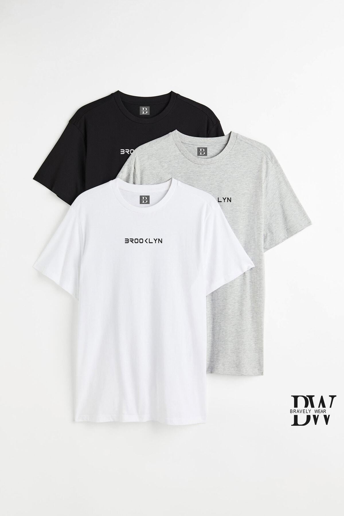 Brooklyn Baskılı 3ü1 Arada Bisiklet Yaka Pamuklu Spor Tshirt Unisex