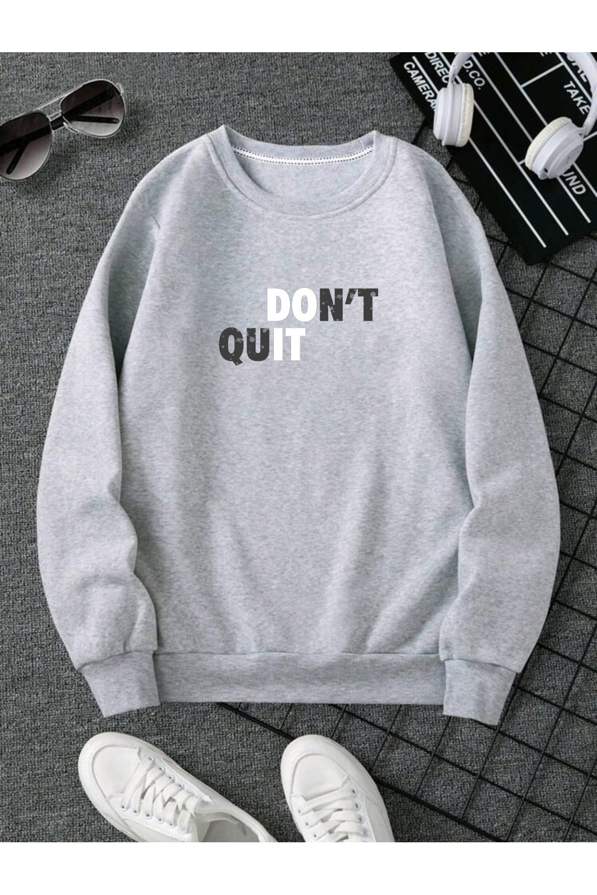 DON'T QUIT Baskılı Pamuklu Unisex Sweatshirt