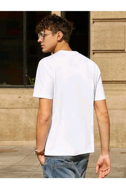 Pause Baskılı Erkek Bisiklet Yaka Pamuklu Tshirt