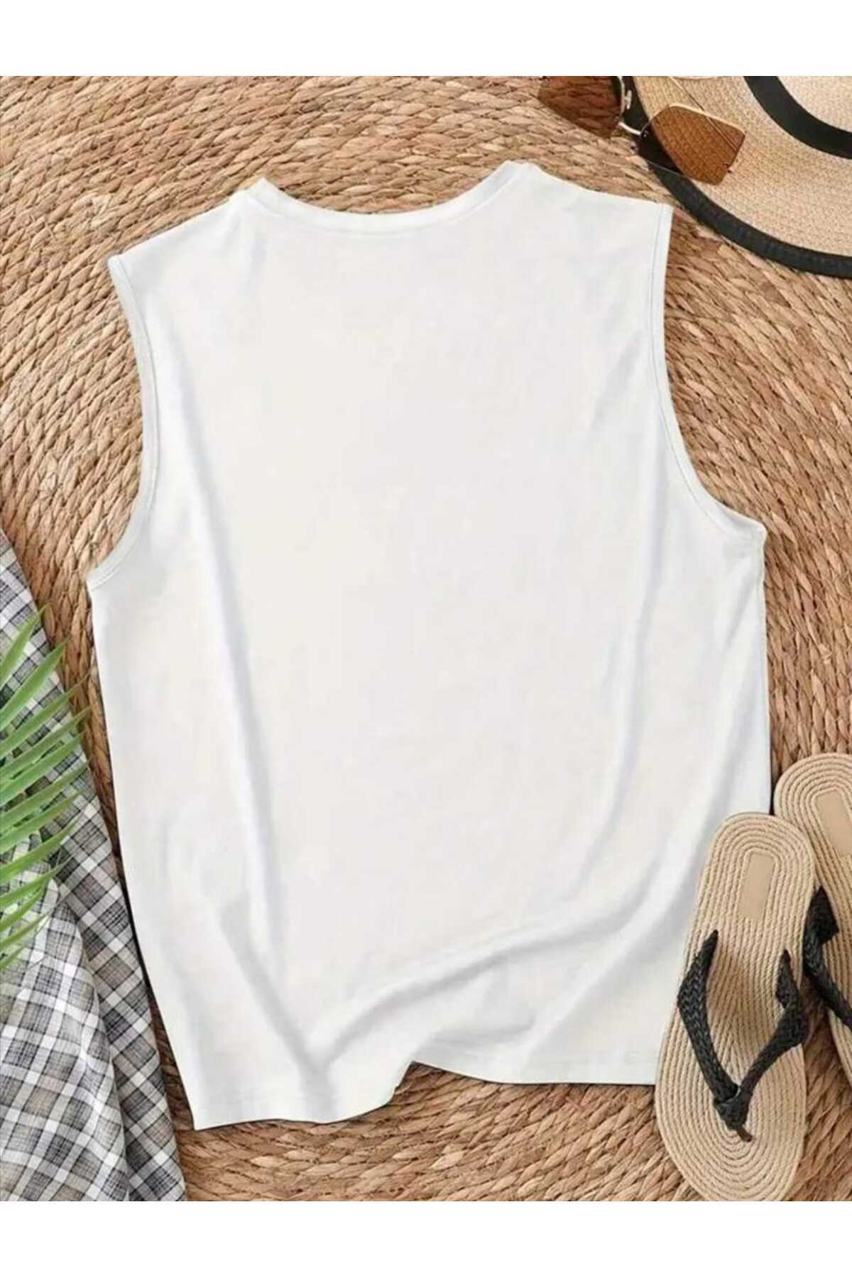Şehrin Çiçekleri Omuzu Açık Kadın Pamuklu Kolsuz Yazlık T-shirt Atlet