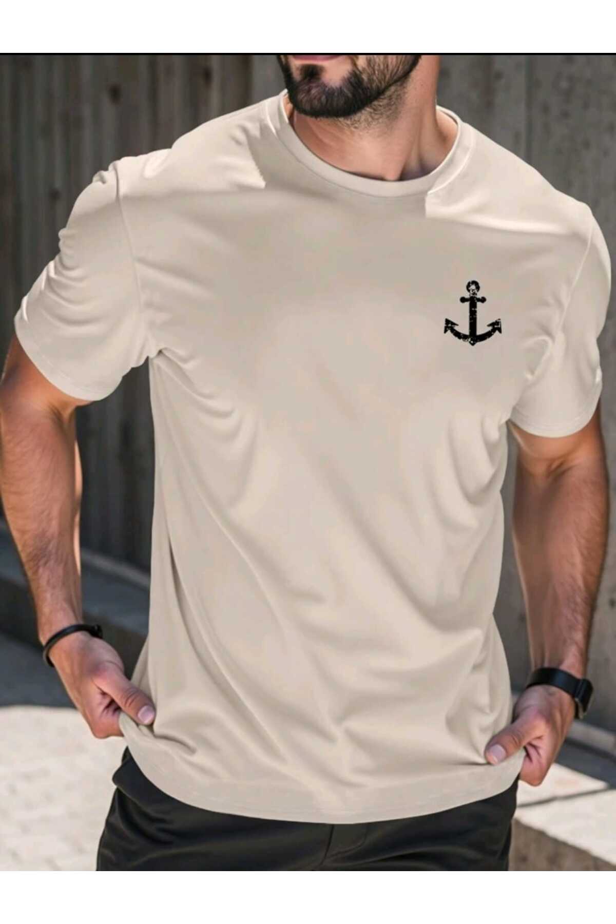 Çapa Baskılı Erkek Yazlık T-shirt