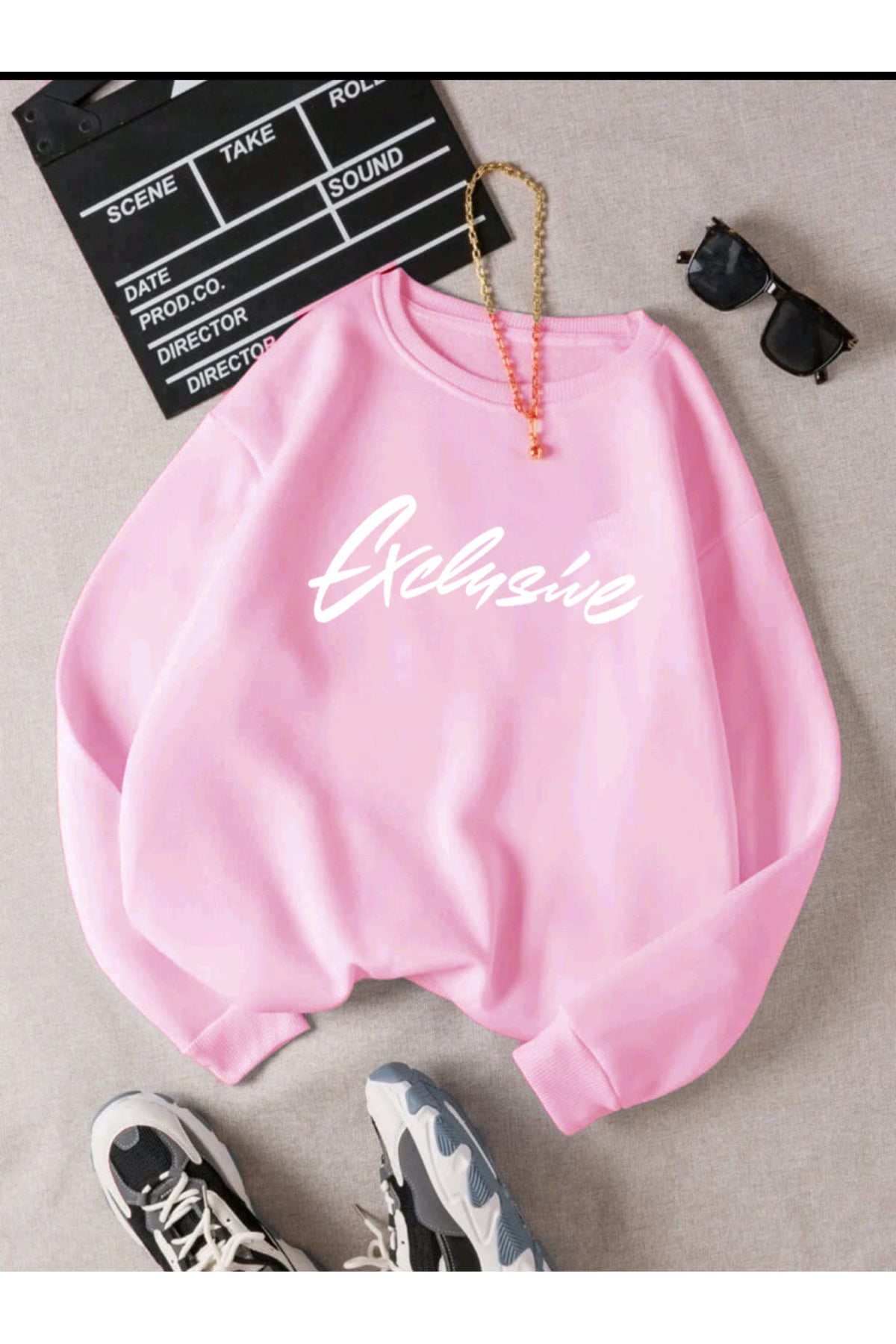 Exclusive Baskılı Oversize Bisiklet Yaka Sweatshirt