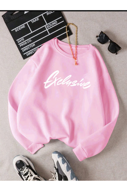 Exclusive Baskılı Oversize Bisiklet Yaka Sweatshirt