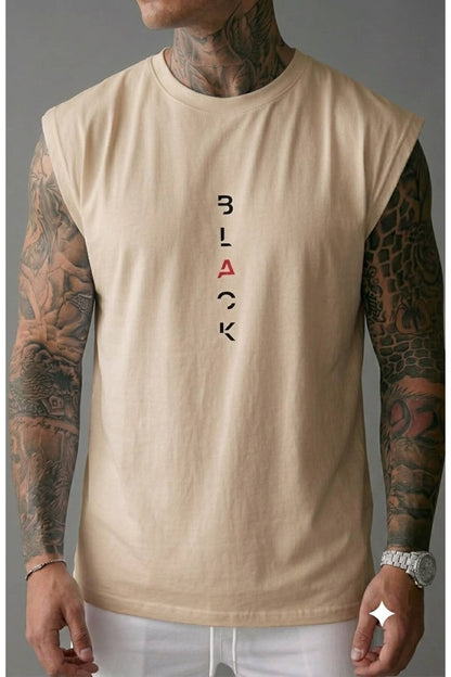 BLACK Baskılı Erkek (Sıfır Kol) Kolsuz Sporcu Atlet T-shirt