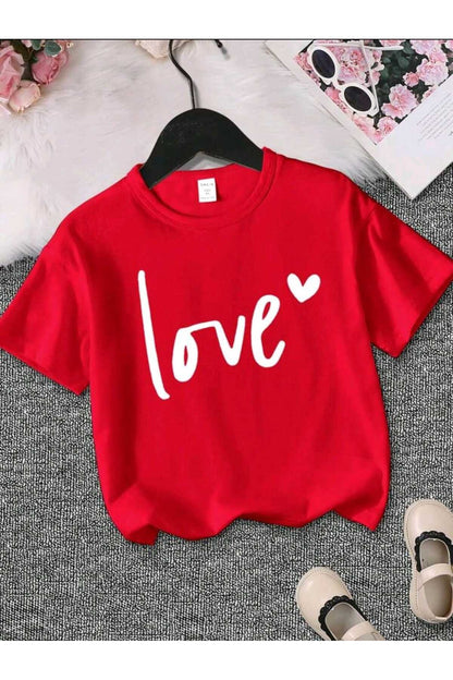 LOVE Kız Çocuk Yazlık Bisiklet Yaka Pamuklu T-shirt