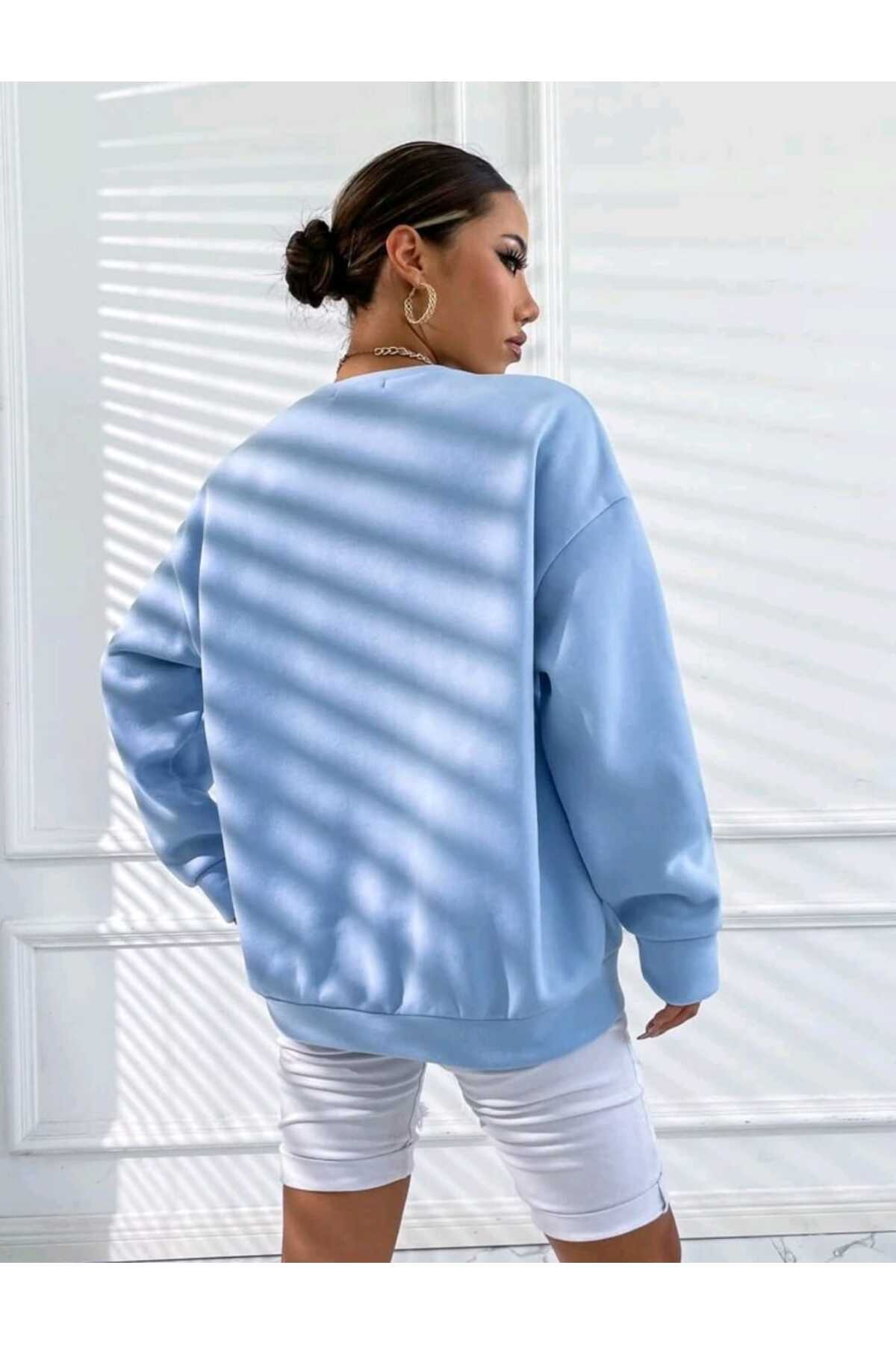 Ocean CITY Baskılı Bisiklet Yaka Sweatshirt