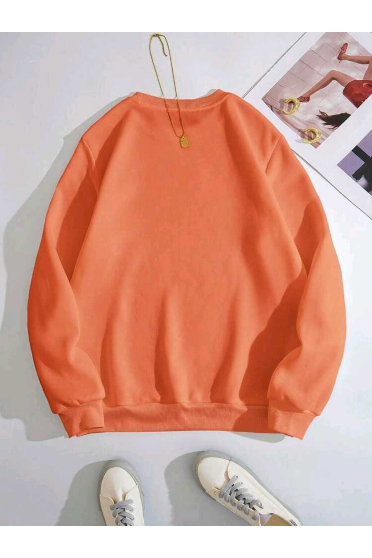 Düz Baskısız Giy Çık Oversize Kalıp Bisiklet Yaka Sweatshirt