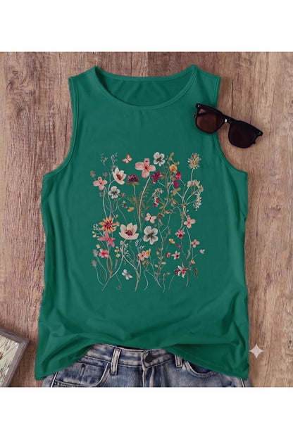 FLOWERS Desenli Kadın Pamuklu Omuzu Açık (Kolsuz) Yazlık T-shirt
