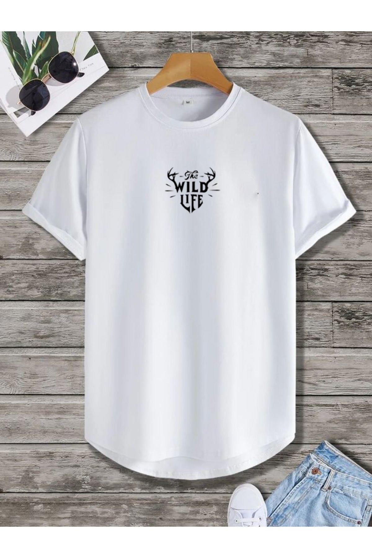 THE WILD LIFE Oval Etek Pamuklu Yazlık Unisex Tshirt Karışık Baskılı