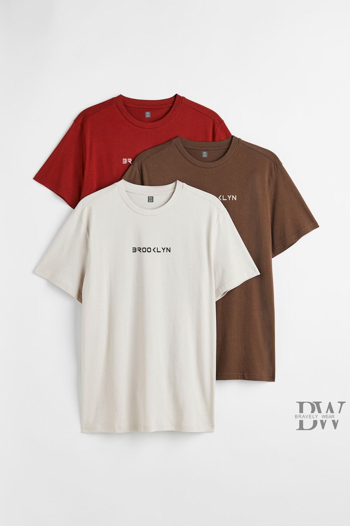 Brooklyn Baskılı 3ü1 Arada Bisiklet Yaka Pamuklu Spor Tshirt Unisex