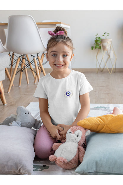 Kız Çocuk Relax (NAZAR BONCUĞU) Baskılı Bisiklet Yaka Pamuklu T-shirt