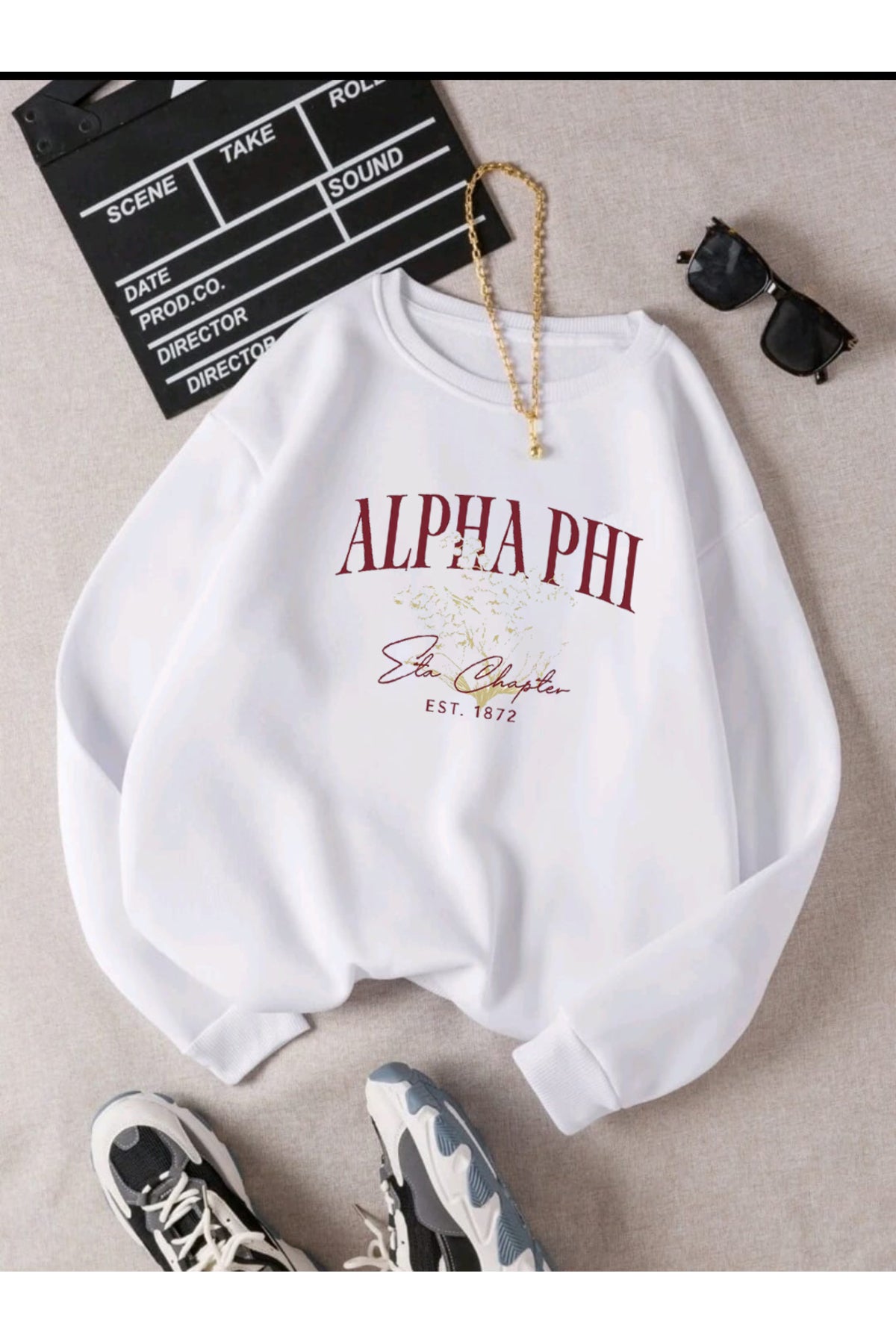 ALPHA PHI Baskılı Oversize Kalıp Bisiklet Yaka Sweatshirt