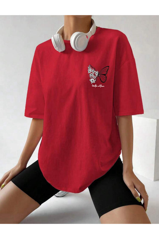 Butterfly and Flower ( Kelebek ve Çiçek ) Baskılı Tshirt