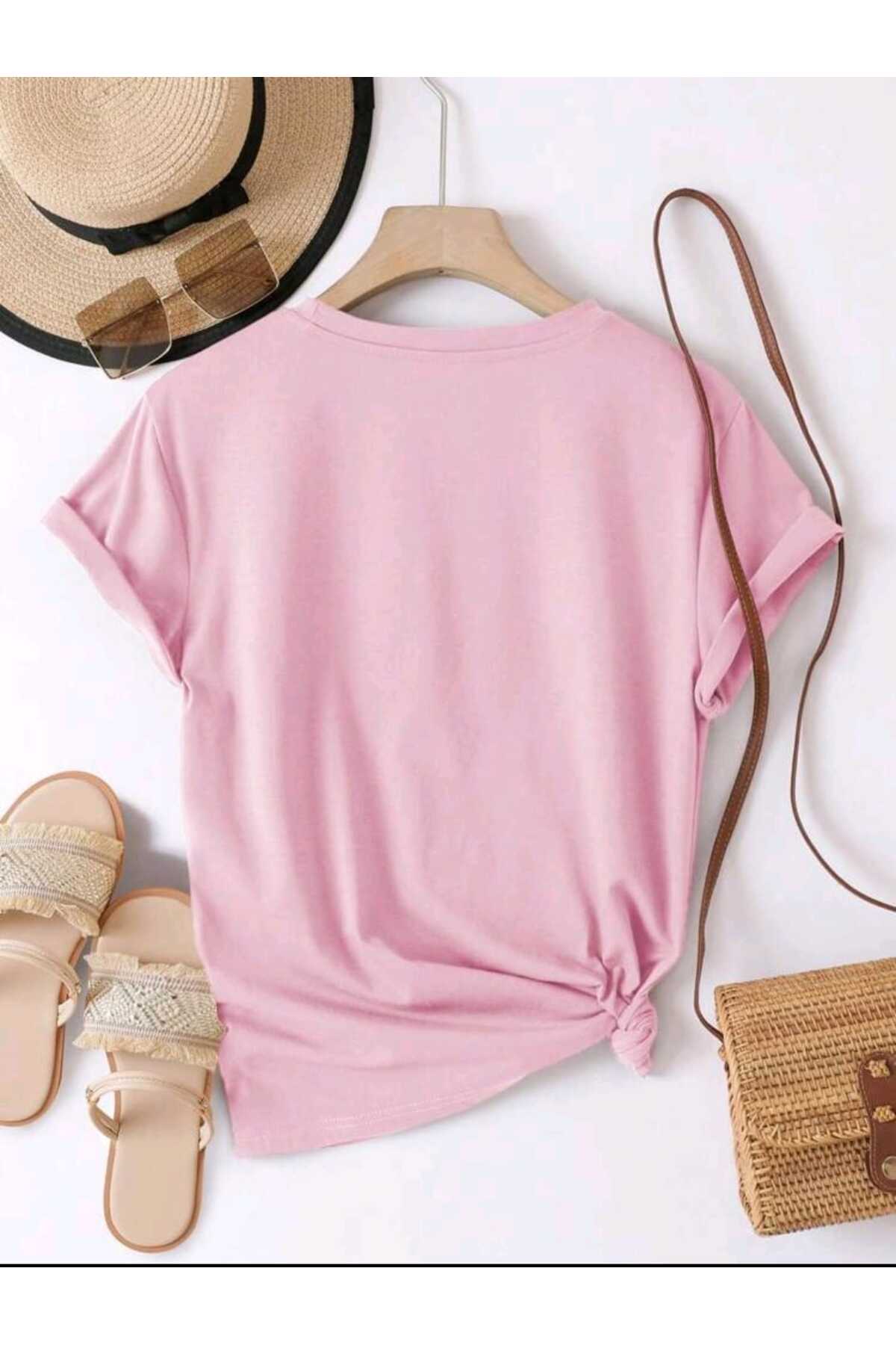 Düz Baskısız Basic Yazlık Kadın Tshirt