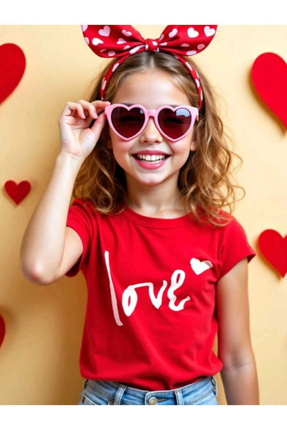 LOVE Kız Çocuk Yazlık Bisiklet Yaka Pamuklu T-shirt