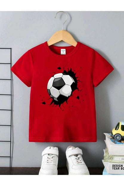 Unisex Futbol Topu Baskılı Çocuk Tshirt