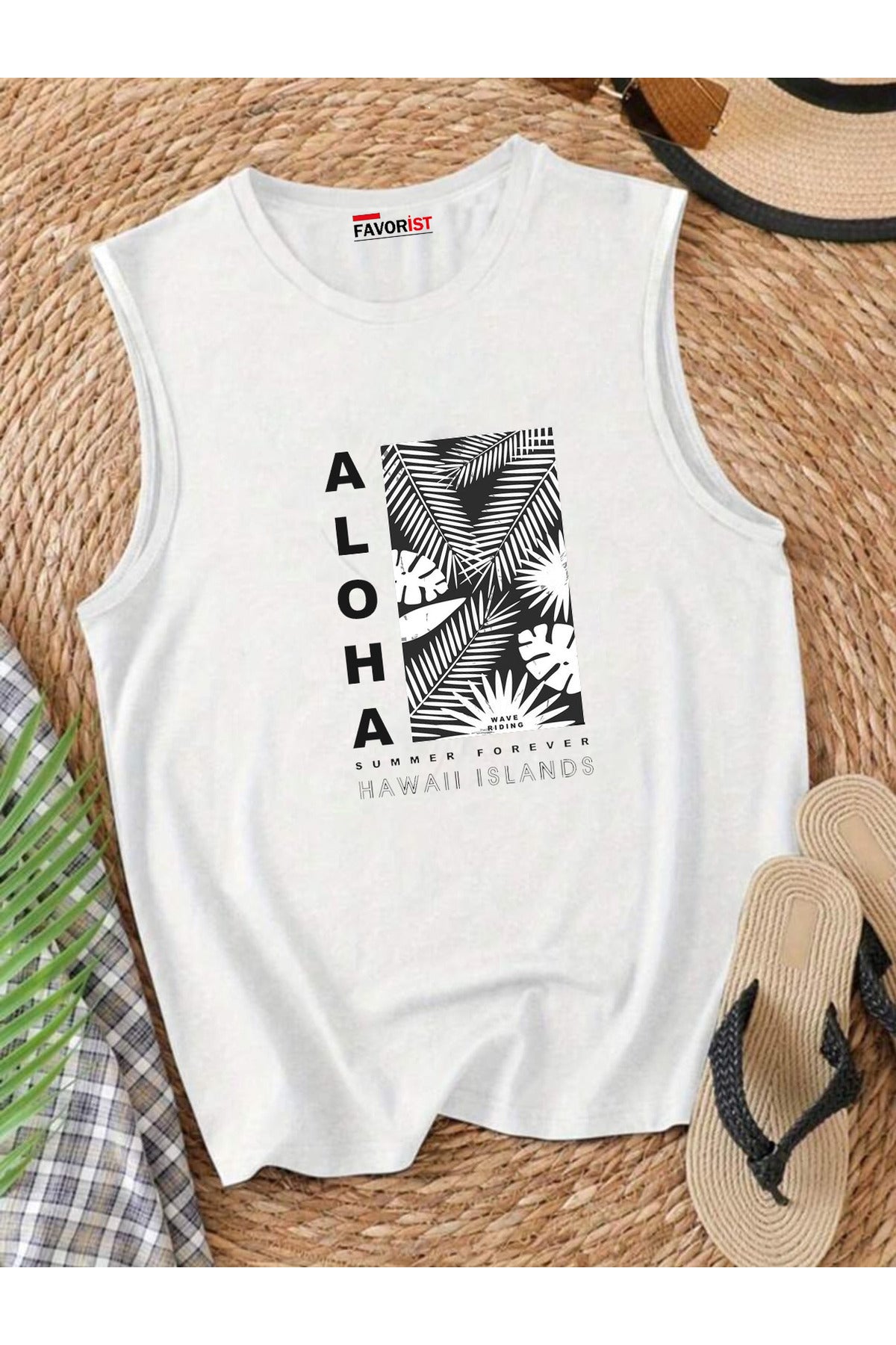 ALOHA SUMMER Omuzu Açık Kadın Pamuklu Kolsuz Yazlık T-shirt Atlet