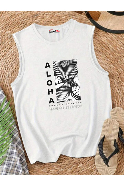 ALOHA SUMMER Omuzu Açık Kadın Pamuklu Kolsuz Yazlık T-shirt Atlet