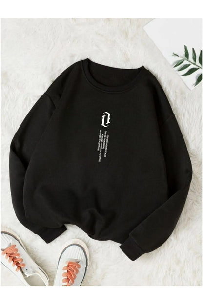 UNISEX Dikey Yazı Baskılı Bisiklet Yaka OVERSIZE Sweatshirt