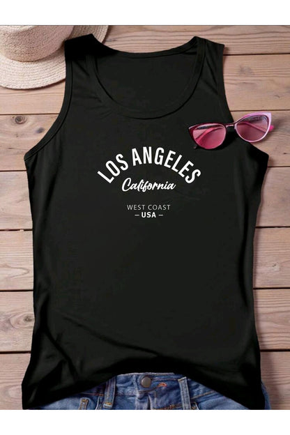 LOS ANGELES WEST COAST Baskılı Omuzu Açık Kadın Pamuklu Kolsuz Yazlık T-shirt Atlet