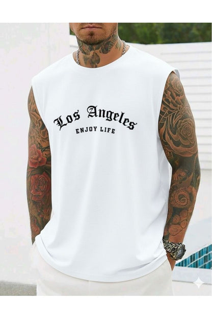 LOS ANGELES ENJOY LIFE Baskılı Erkek Sıfır Kol Sporcu Tshirt