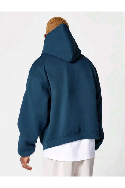 Basic baskısız pamuklu oversize kapüşonlu