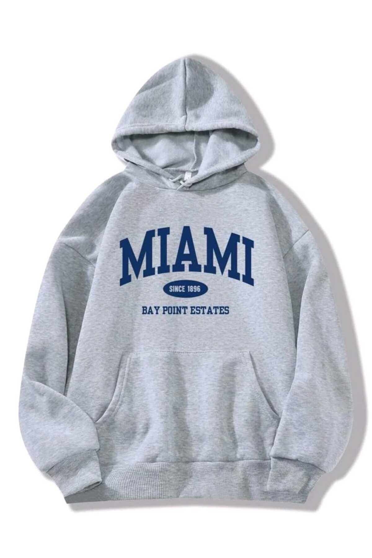 Miami Baskılı Oversize Spor Sweatshirt