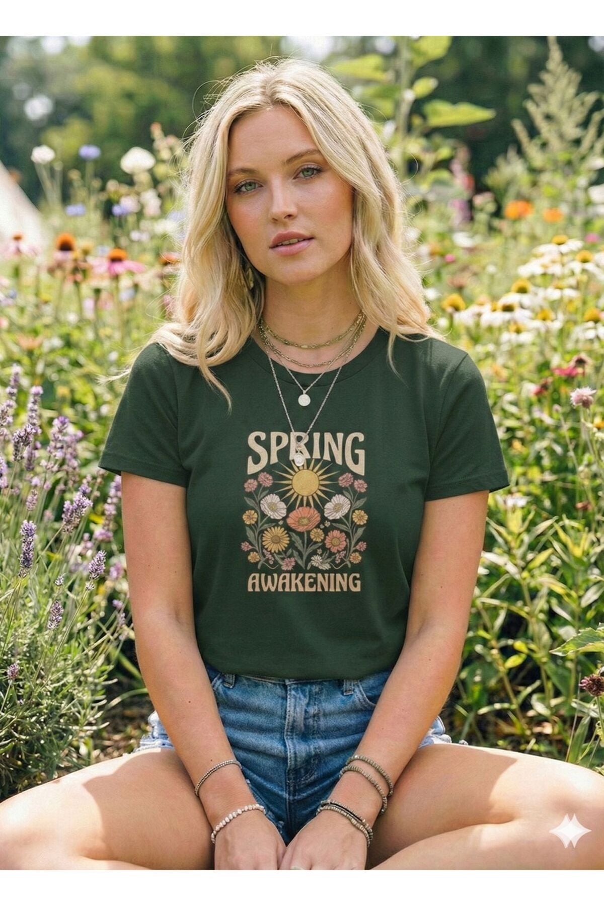 SPRING AWAKENING Baskılı Kadın Pamuklu Bisiklet Yaka T-shirt