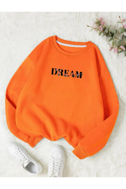 DREAM Baskılı Sıfır Yaka Sweatshirt