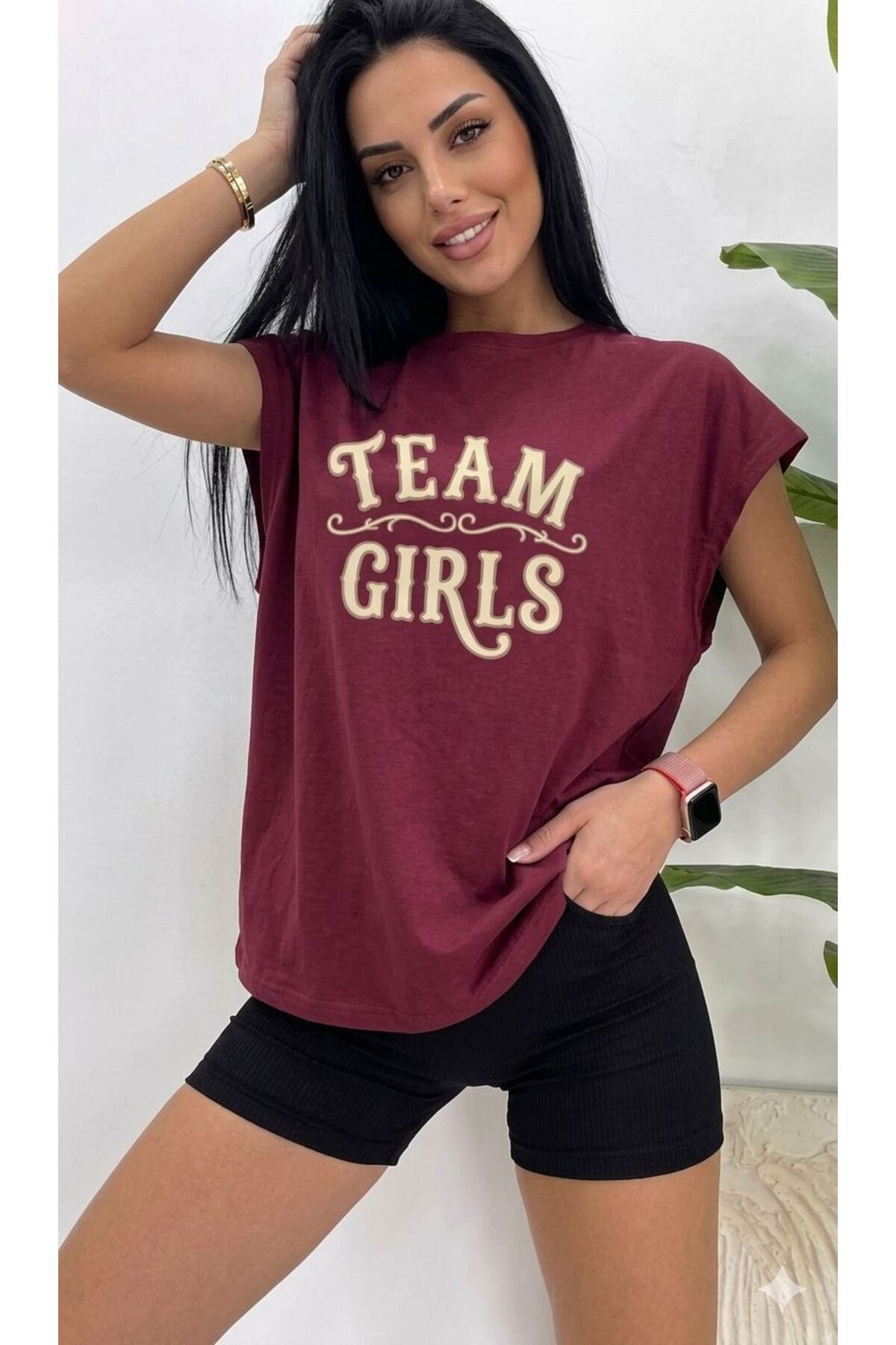 TEAM GIRLS Baskılı Kadın Sıfır Kol Sporcu Tshirt