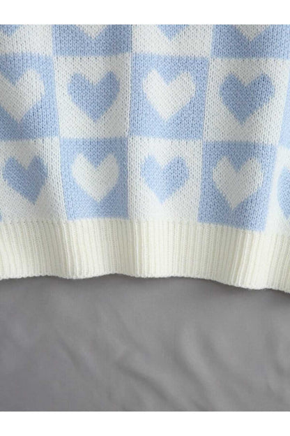 V-NECK COTTON SWEATER WITH HEARTS Süveter KALPLİ