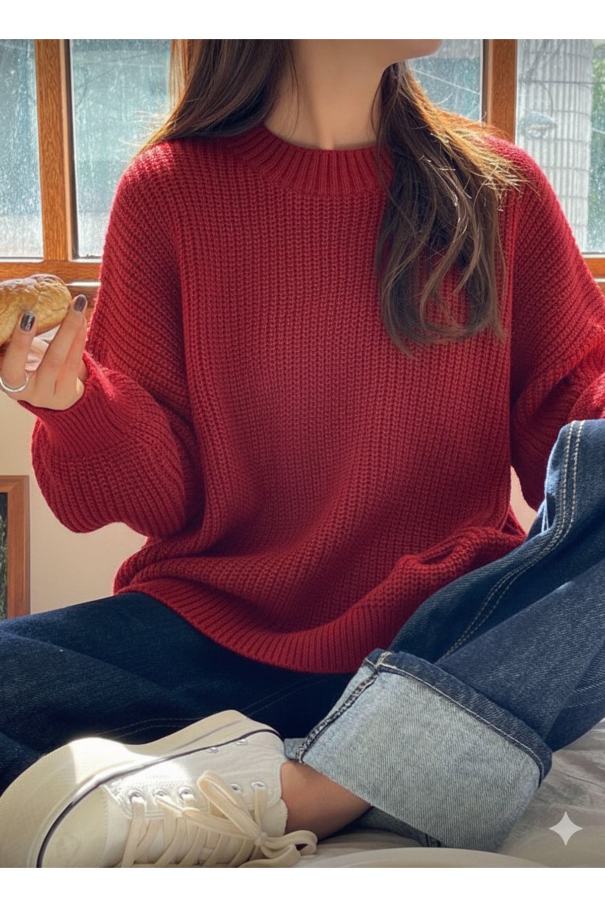TRİKO Örme Oversize Bisiklet Yaka Kazak