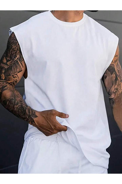 Erkek Sıfır Kol Baskısız Giyim Spor Giyim Oversize T-SHİRT