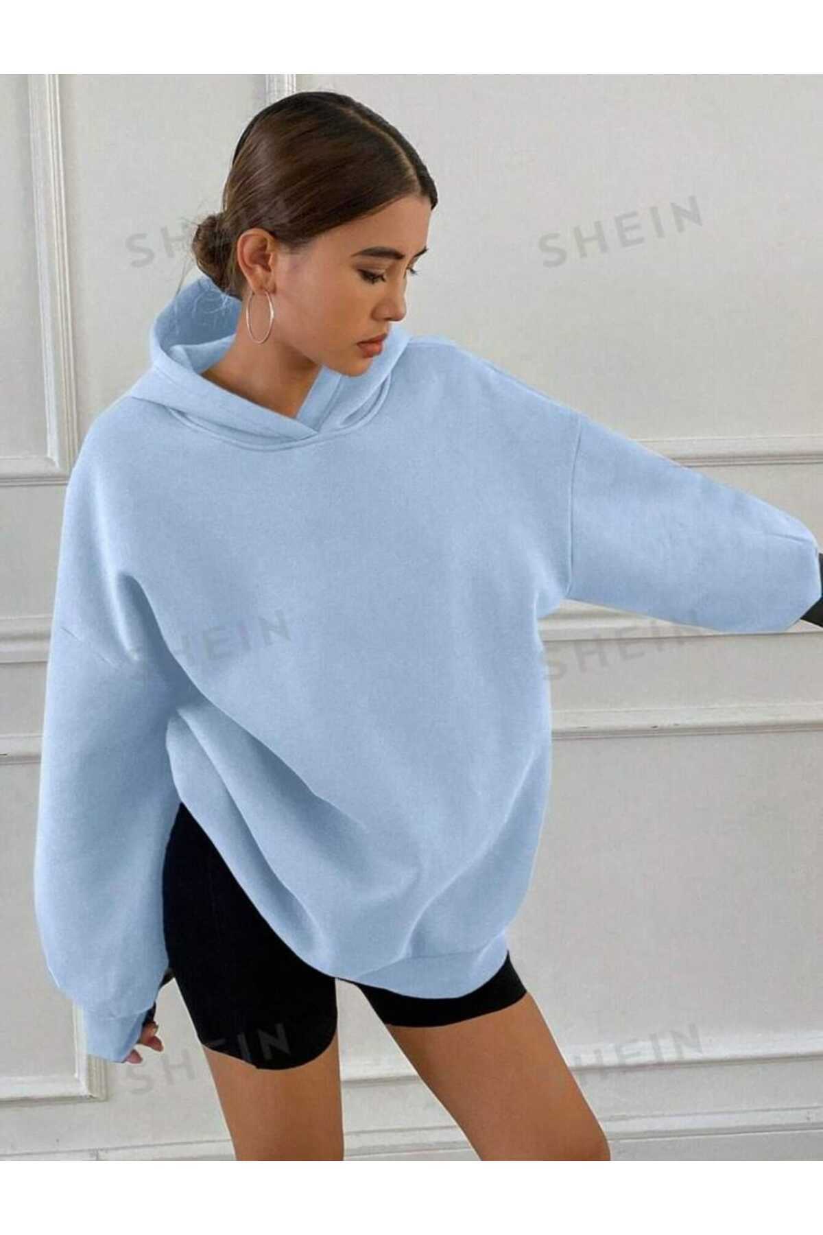 Kapüşonlu Düz Baskısız Giy Çık Oversize Kalıp Sweatshirt