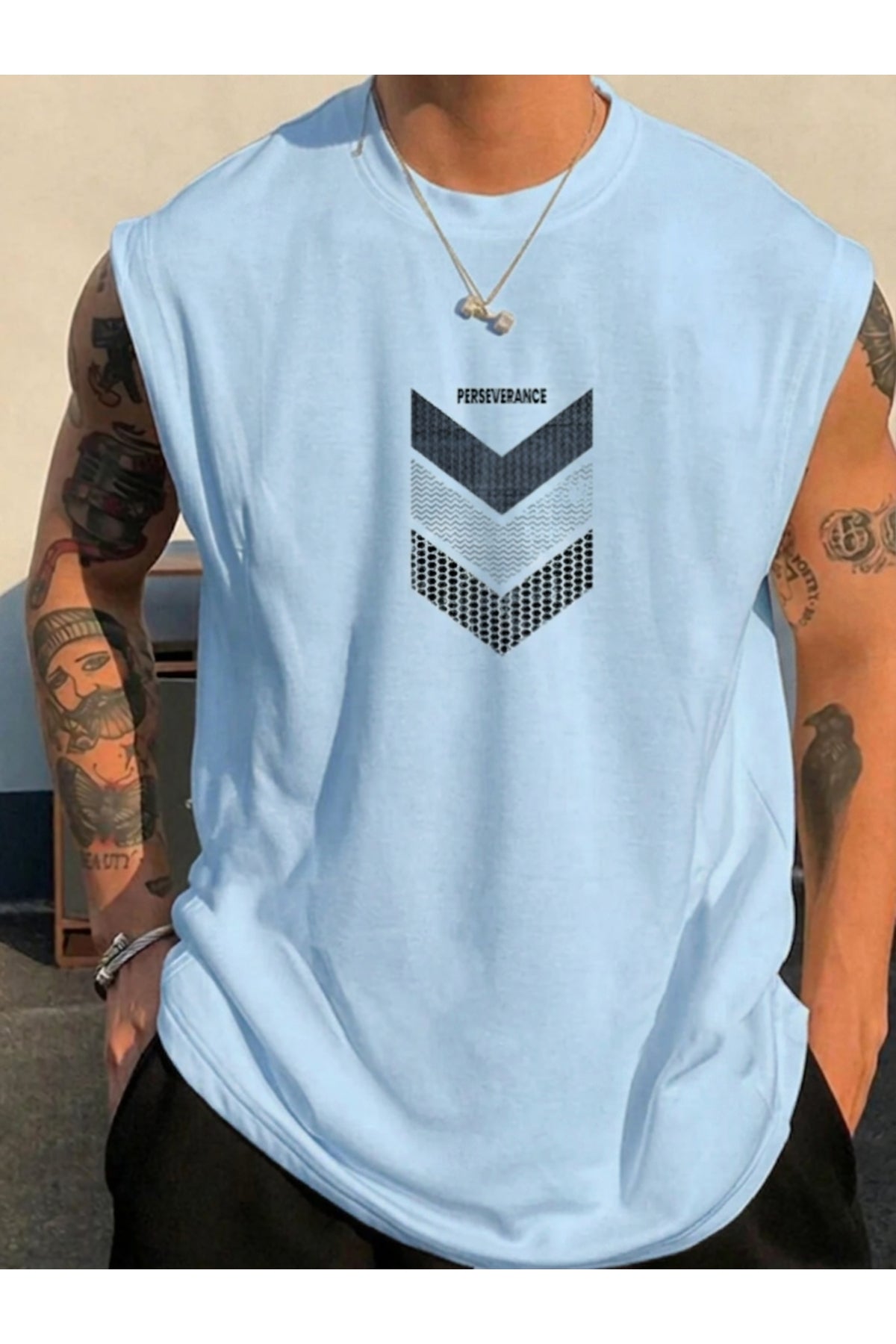 Perseverance Baskılı Kolsuz tshirt Erkek Sıfır Kol Giyim Spor Giyim Oversize T-SHİRT