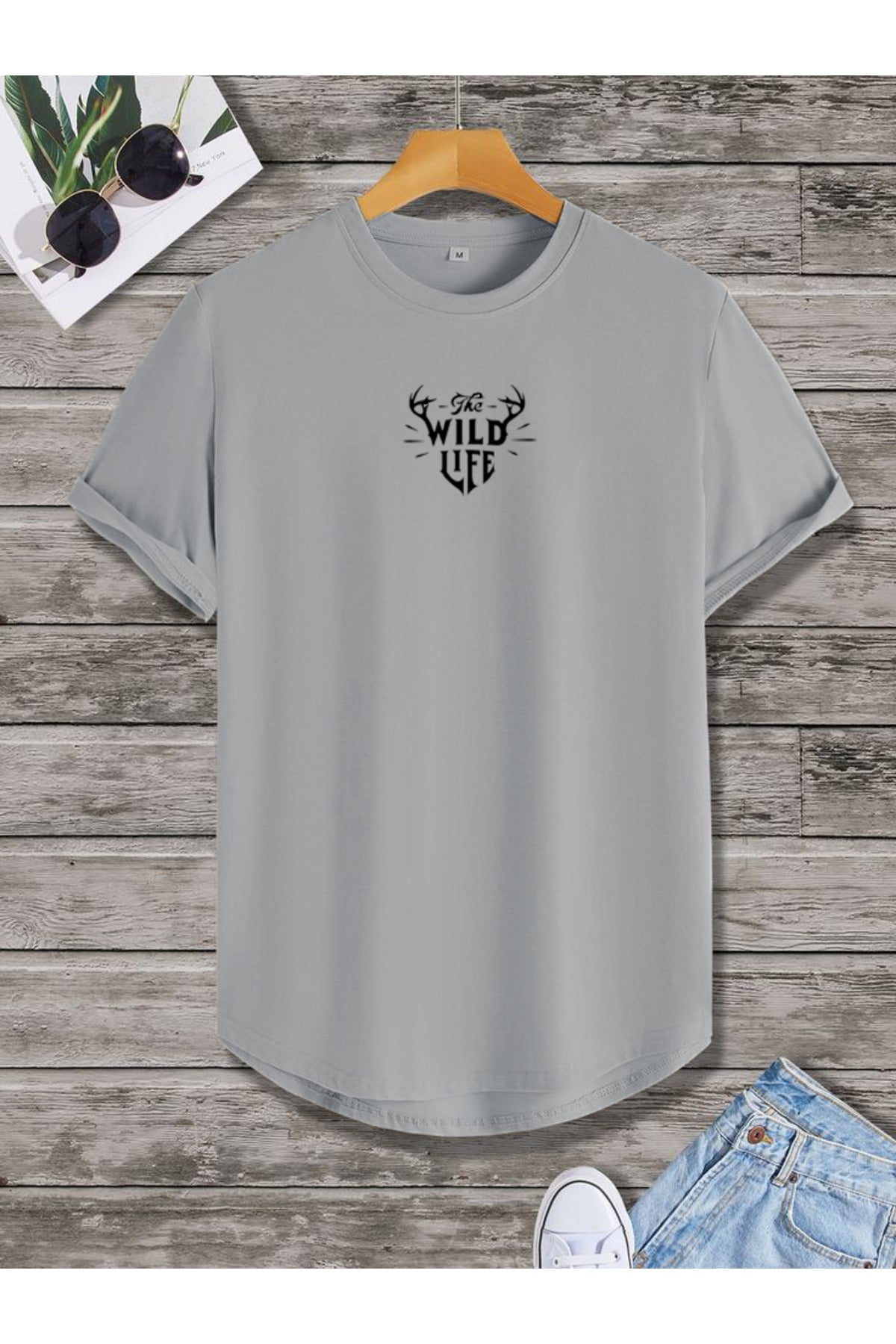 THE WILD LIFE Oval Etek Pamuklu Yazlık Unisex Tshirt Karışık Baskılı