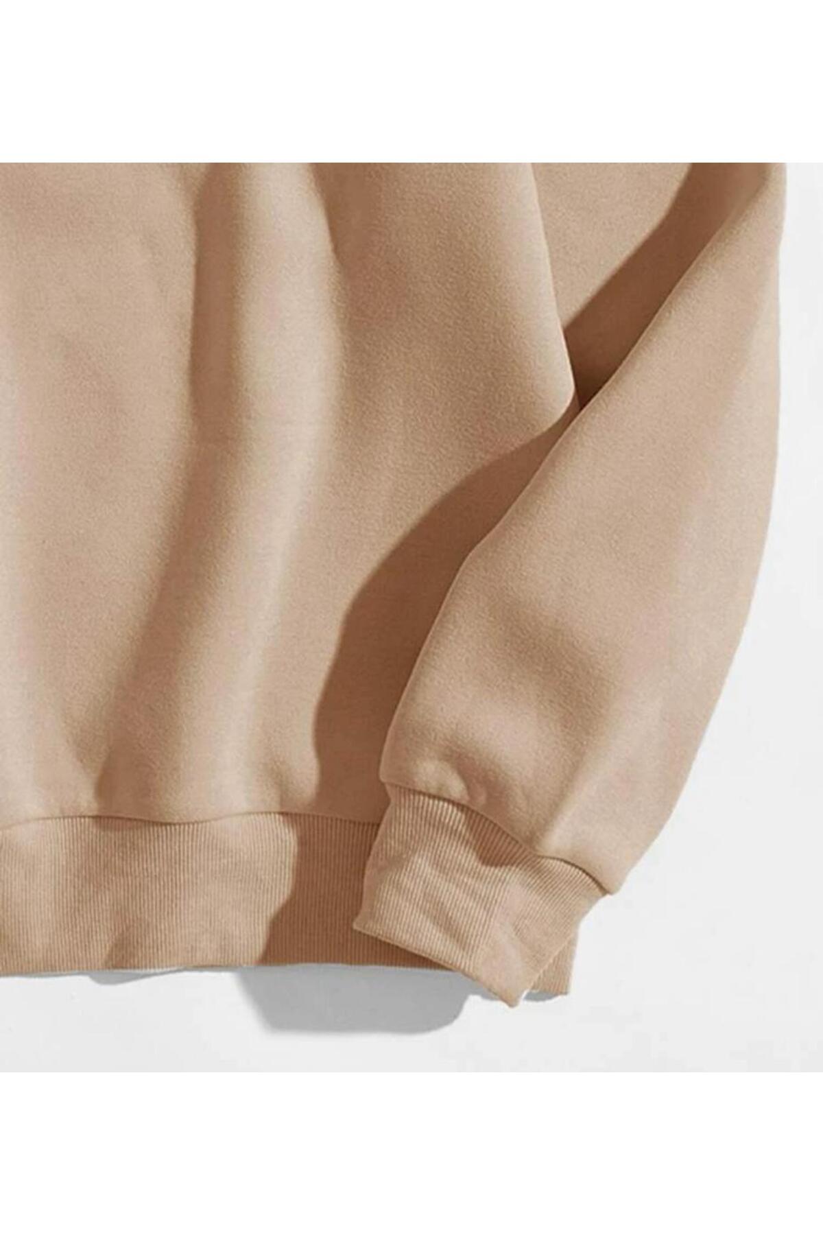 Bisiklet Yaka Sweatshirt Düz Baskısız ( Soft ) Geniş Kalıp