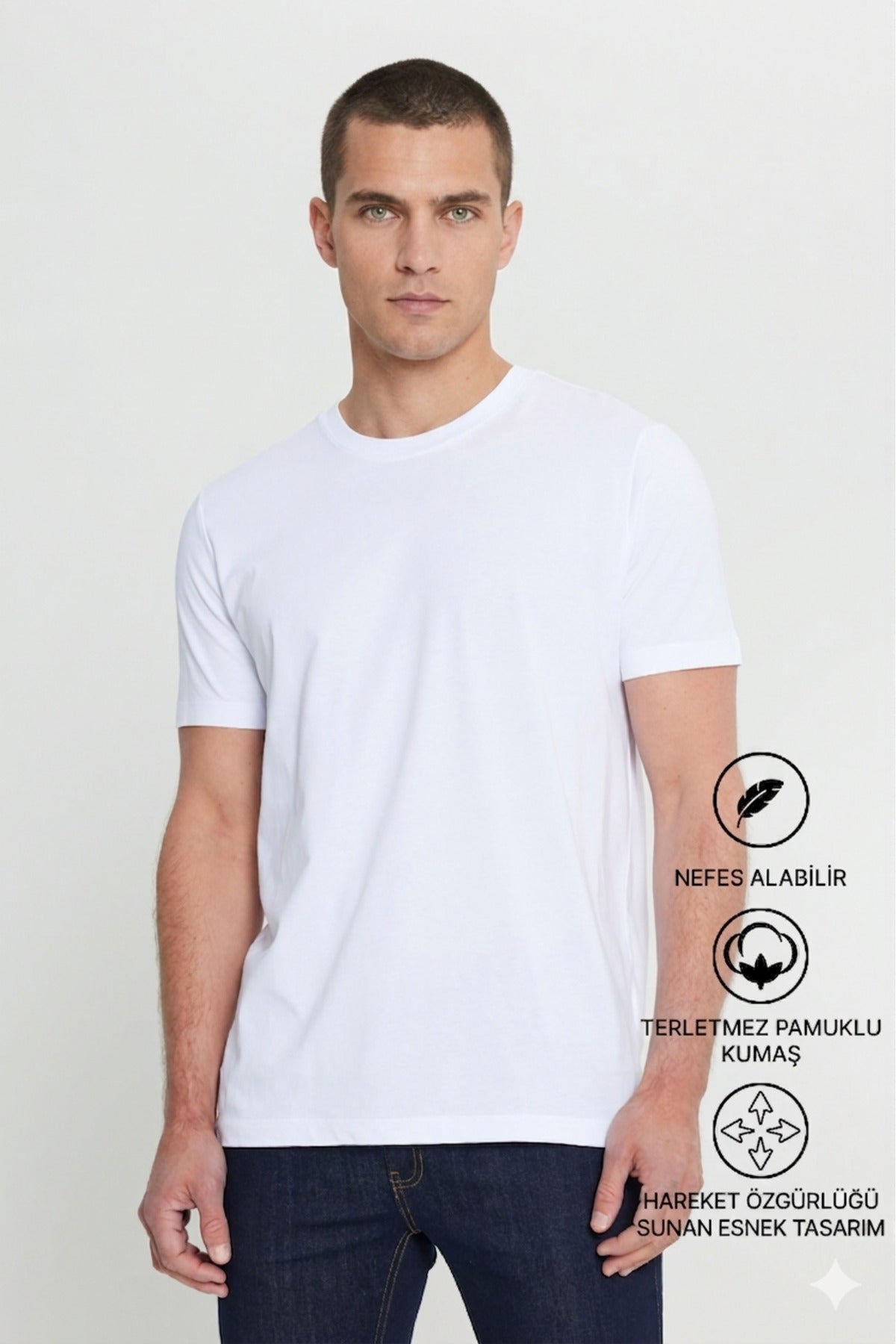 Erkek Slim Fit Bisiklet Yaka Kısa Kollu Yumuşak Tuşeli Basic Siyah Tişört