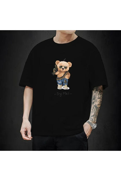 Bear Baskılı Oversize T-shirt