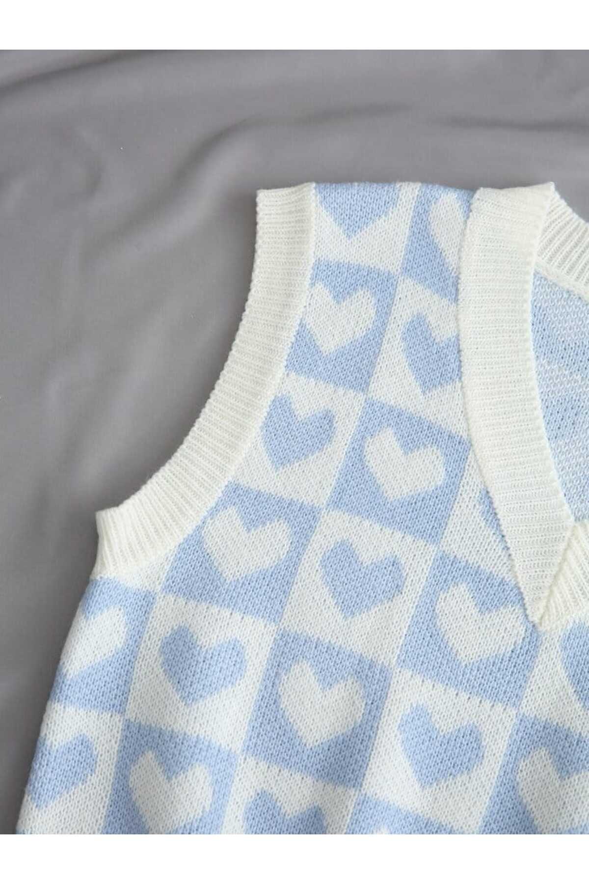 V-NECK COTTON SWEATER WITH HEARTS Süveter KALPLİ