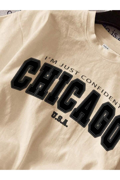 CHICAGO Baskılı Pamuklu Kısa Kol (Oversize) Tshirt