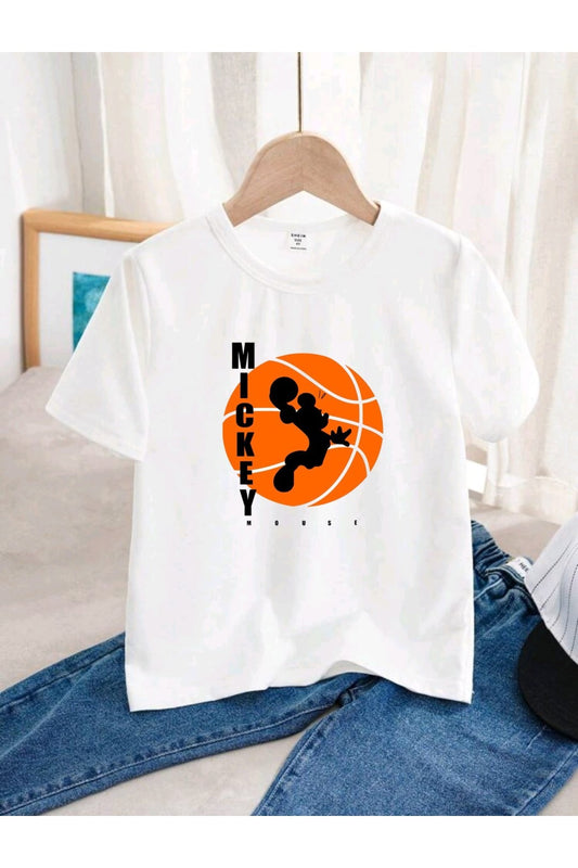 Çocuk Beyaz Tshirt Çeşitli Karışık MİX Baskılı Bisiklet Yaka Pamuklu T-shirt