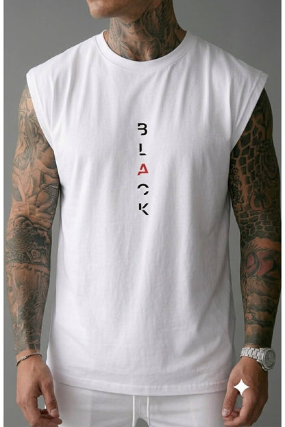 BLACK Baskılı Erkek (Sıfır Kol) Kolsuz Sporcu Atlet T-shirt