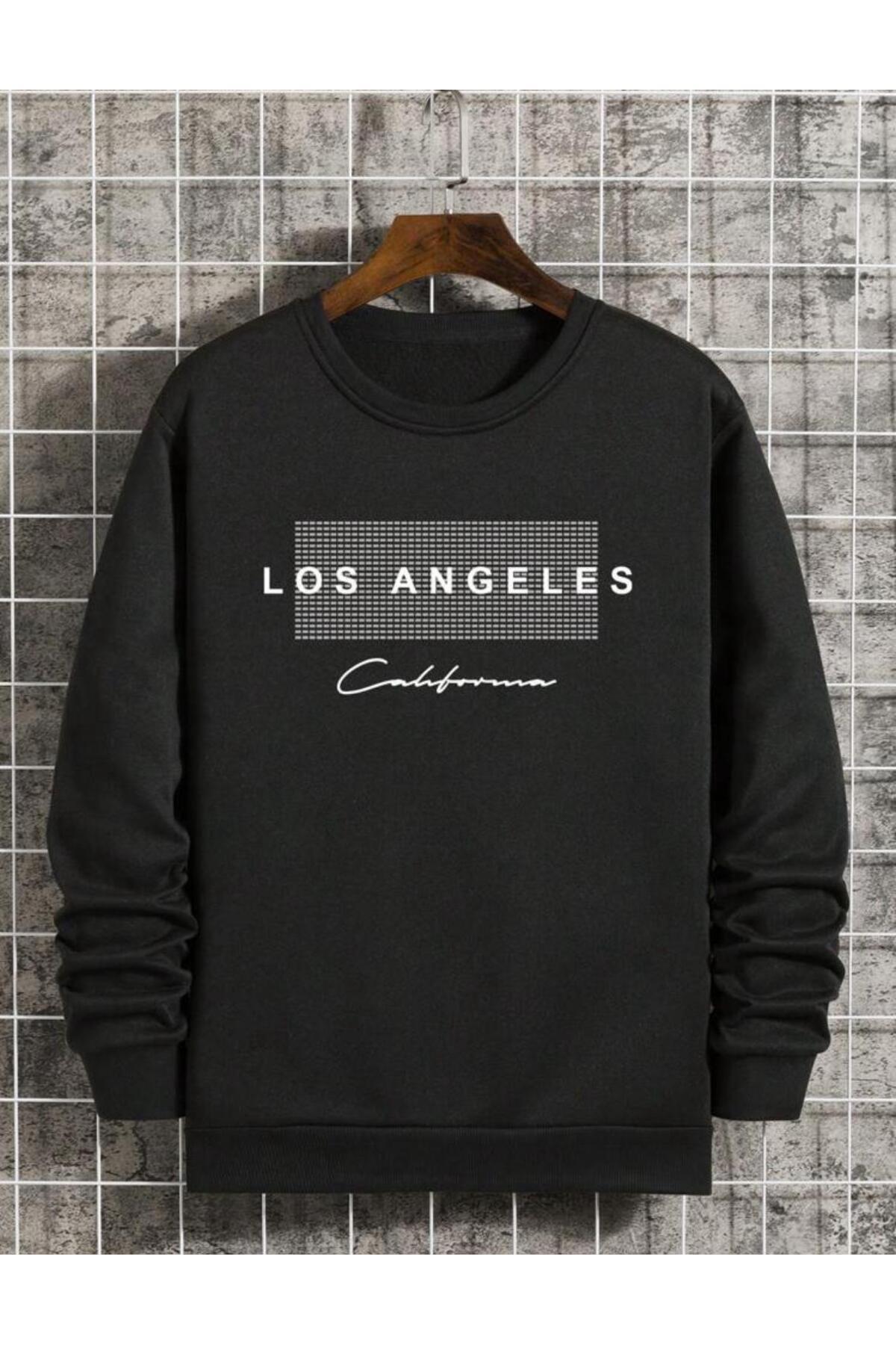 Los Angeles California Baskılı Bisiklet Yaka Pamuklu Sweatshirt
