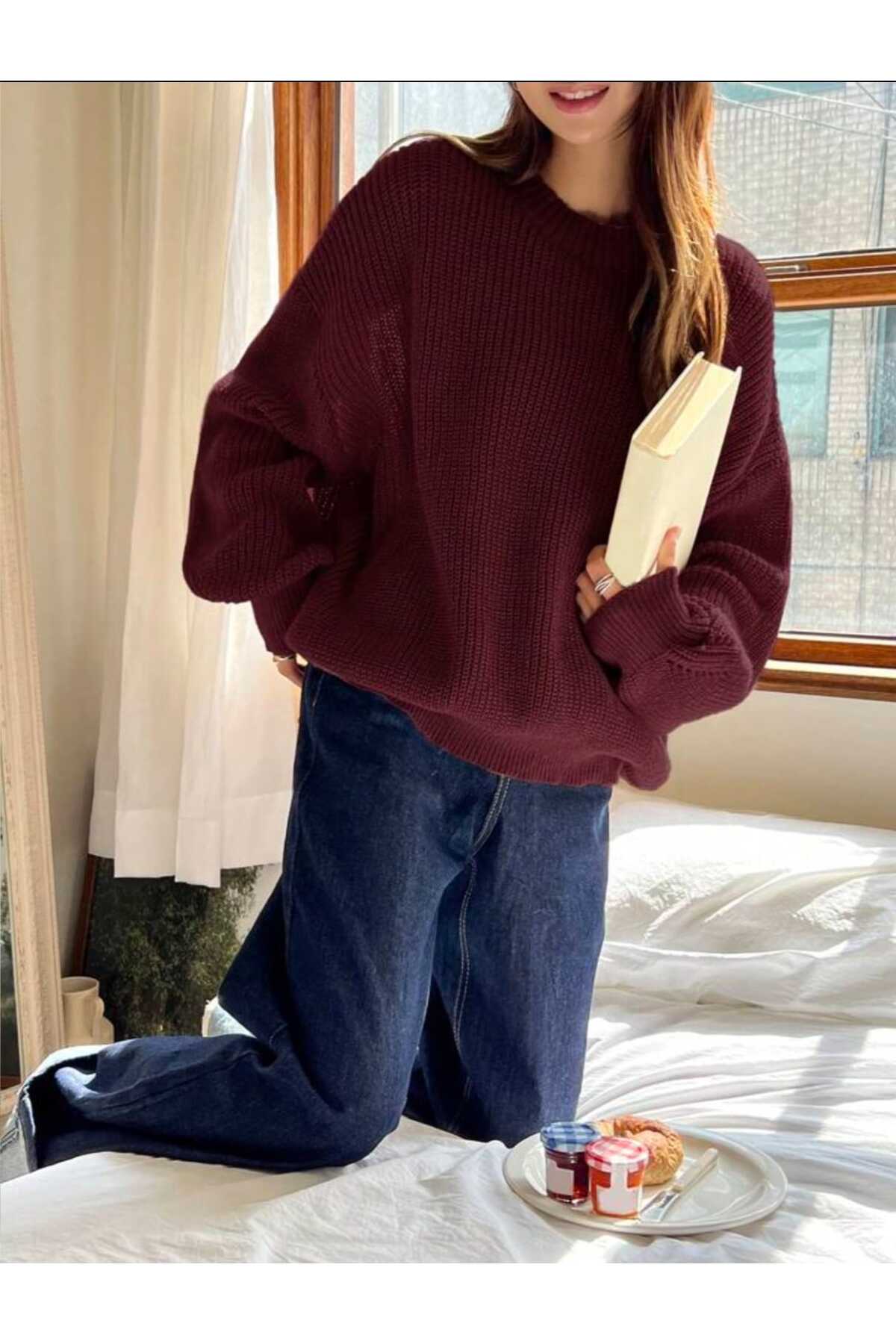 TRİKO Örme Oversize Bisiklet Yaka Kazak